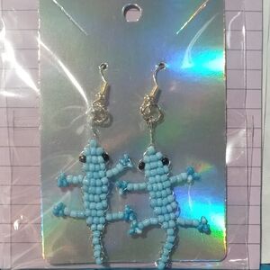 Beaded Lizard Earrings - Blue
